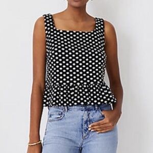 Black White Polka dot Peplum Top Large